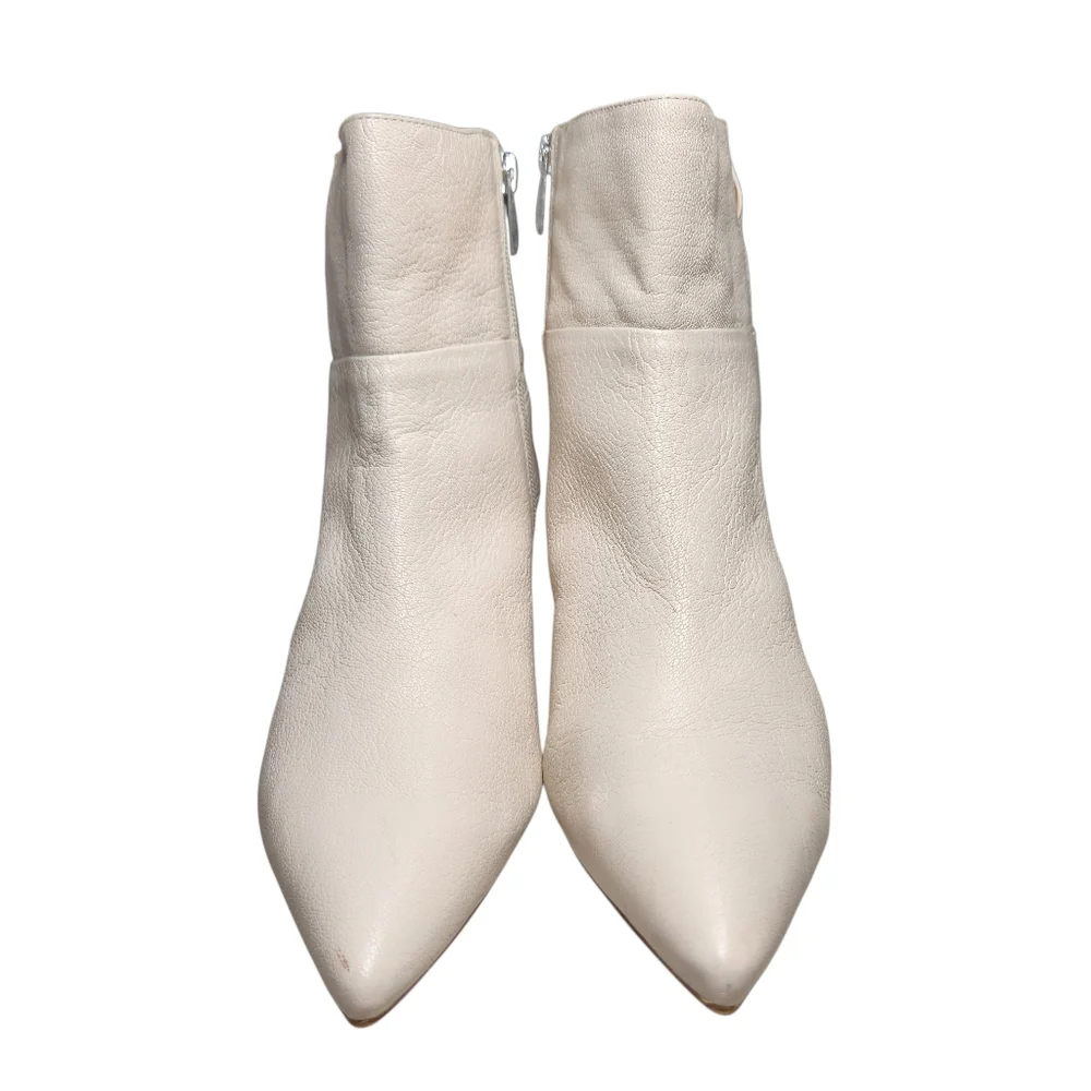 FRANCO SARTO Amsterdam Ivory Leather Ankle Wedge Booties Mod White Luxury‎ 8.5